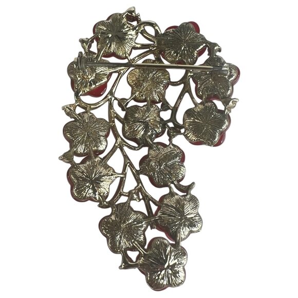 Vintage Arthur Pepper ART Red Enamel Floral Brooch Pin Gold Tone Metal Jewelry - Picture 5 of 8